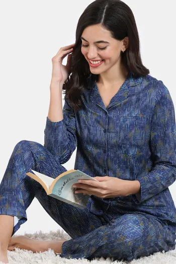 Buy Zivame Mod Magic Knit Poly Pyjama Set - Blue Depth